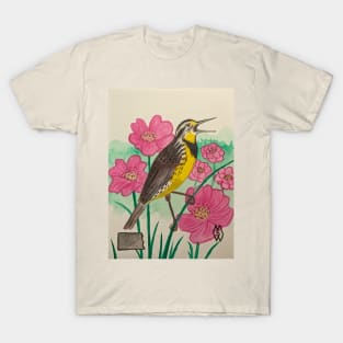 North Dakota state bird and flower, the meadowlark and wild prairie rose T-Shirt